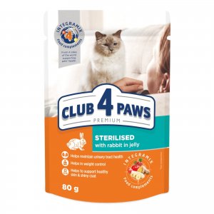 Club 4 Paws Cat Sterilised - Hrana Umeda Premium - Iepure - 80g