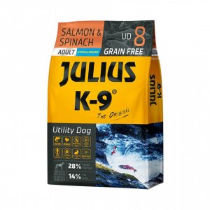Julius K9 Adult Utility Dog - Hrana Uscata Super-premium, Hipoalergenica - Somon Si Spanac - 10kg