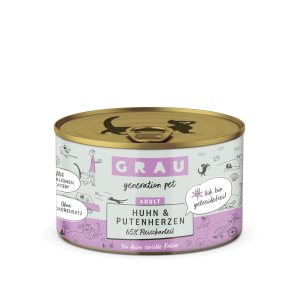 Grau Conserva pentru pisici cu carne de pui si inimi de curcan 200 g Grau Conserva pentru pisici cu carne de pui si inimi de curcan 200 g