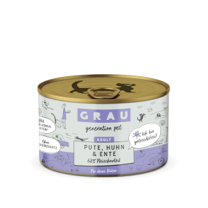 Grau Conserva pentru pisici cu carne de curcan, pui si rata 200 g Grau Conserva pentru pisici cu carne de curcan, pui si rata 200 g