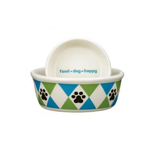 Bol ceramic alb cu verde 17cm 17cm