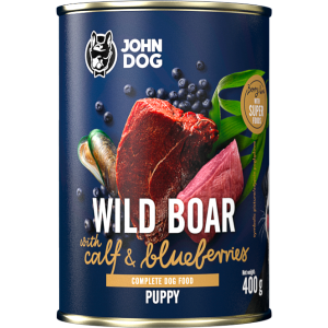 John Dog conserva pentru caini Mistret, vitel si afine - Puppy 800gr