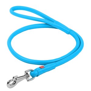 Lesa piele rotunjita pentru caini WAUDOG Glamour - Albastru XXS - 4mm/ 183cm