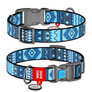 Waudog Zgarda cu QR code Etno Blue XS - 10mm x 20-30cm